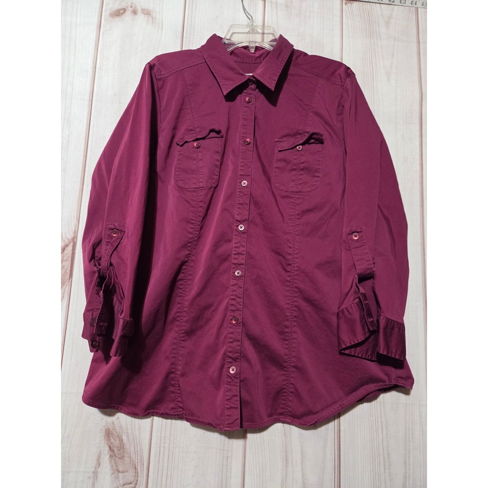 Old Navy Womens XXL Plum Purple Roll Tab Long Sleeve Button Down Shirt‎ Pockets